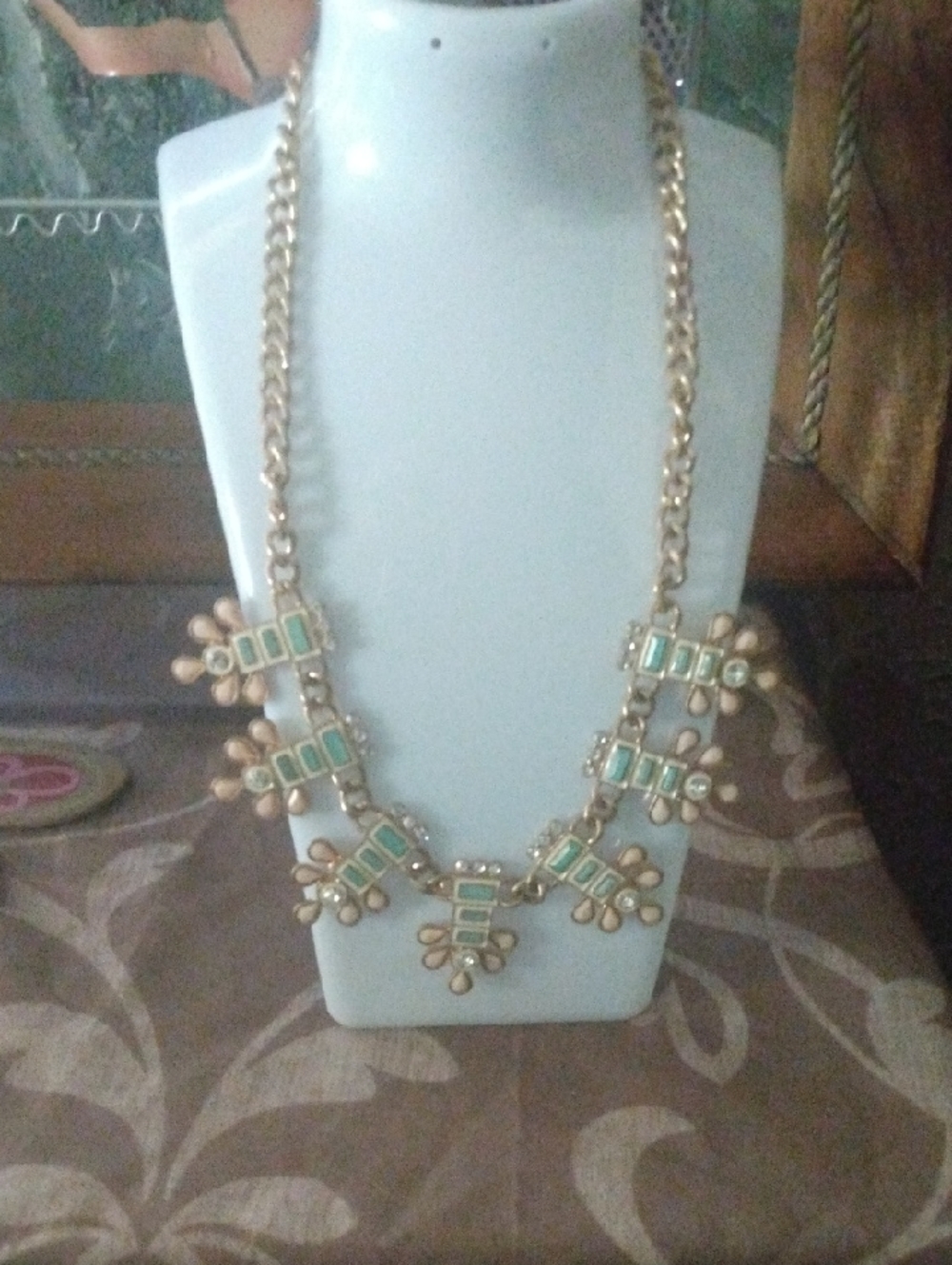 Plunder Gold-Tone Necklace with Monroe Aqua Enamel